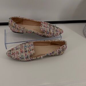 Women's Flats Tweed Fabric Pointed Toe Comfortable Slip-On Shoes 8.5